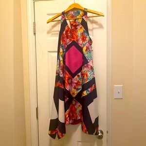 Muse blue and pink floral patterned shift swing dress size 0.